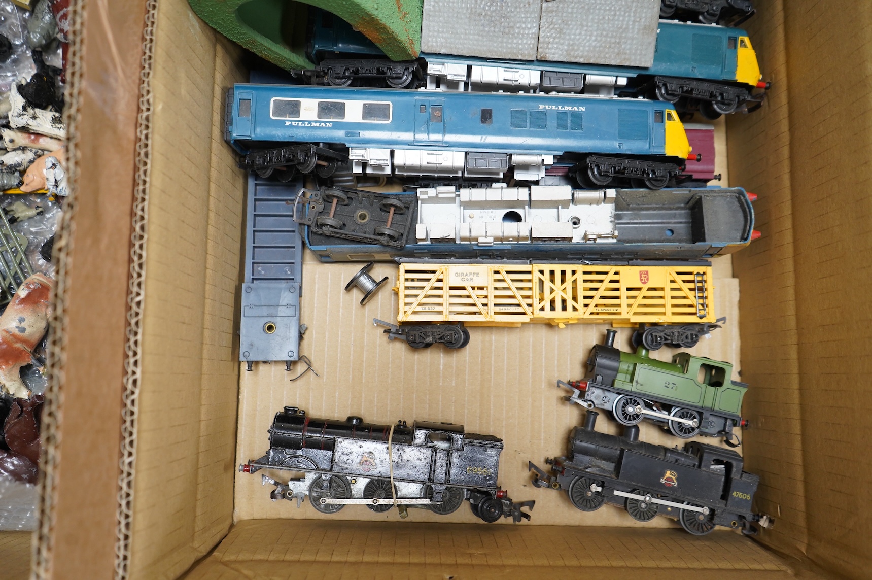 A quantity of diecast toys, plastic and lead soldiers, and 00 gauge model railway, including; a good quantity of Britains, etc. lead animals, Britains Deetail plastic soldiers, etc. Britains lead soldiers, farm equipment